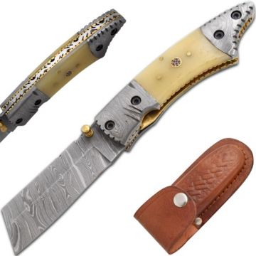 Wild Turkey Handmade Damascus Razor Style Folder Knife